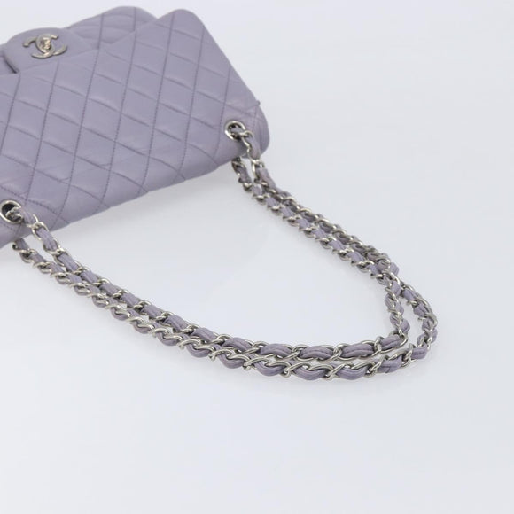 CHANEL Big Matelasse30 Chain Shoulder Bag Lamb Skin Purple Silver CC Auth 207100