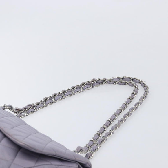 CHANEL Big Matelasse30 Chain Shoulder Bag Lamb Skin Purple Silver CC Auth 207100