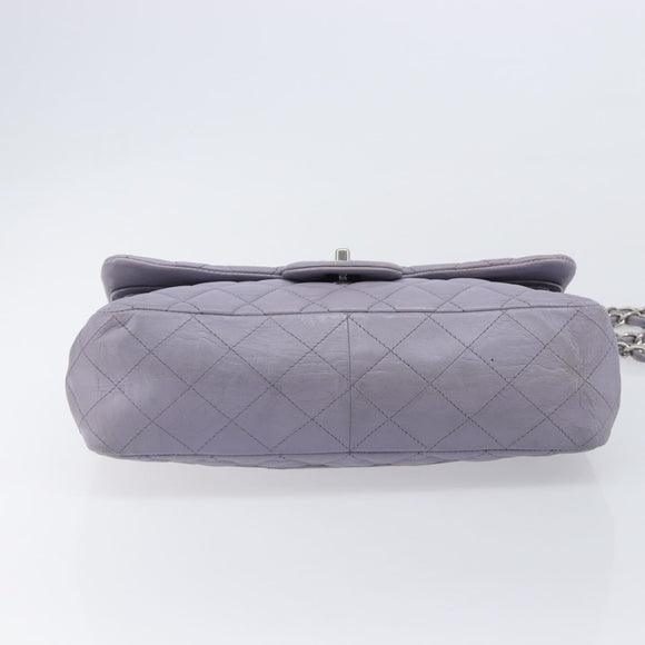 CHANEL Big Matelasse30 Chain Shoulder Bag Lamb Skin Purple Silver CC Auth 207100