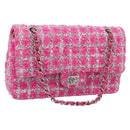 CHANEL Chain Matelasse 25 Shoulder Bag tweed Pink Silver CC Auth 207101SM-1