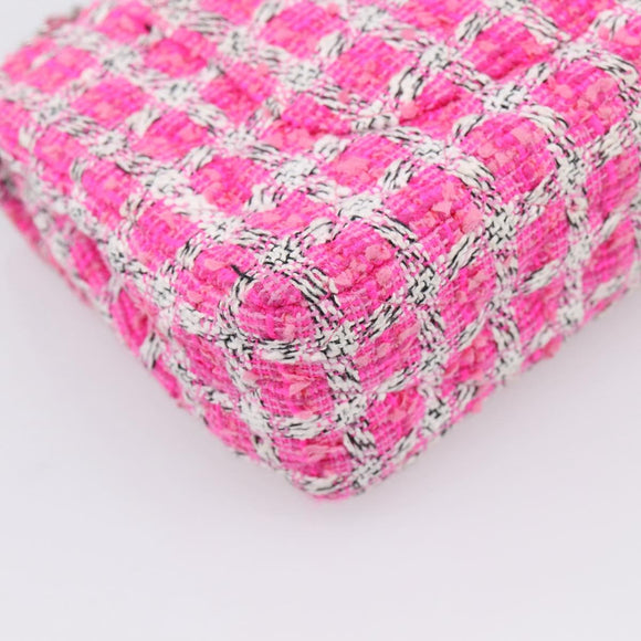 CHANEL Chain Matelasse 25 Shoulder Bag tweed Pink Silver CC Auth 207101SM
