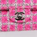 CHANEL Chain Matelasse 25 Shoulder Bag tweed Pink Silver CC Auth 207101SM-18