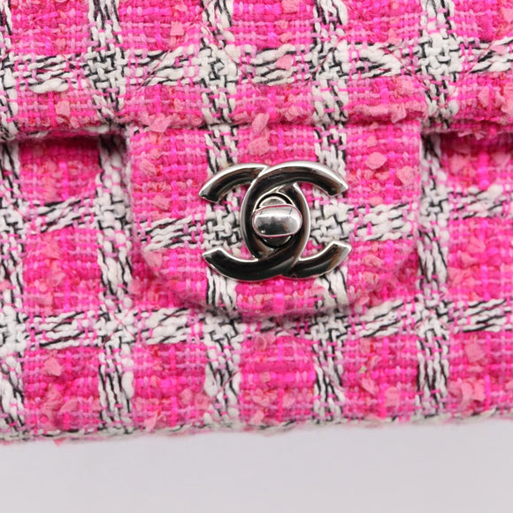 CHANEL Chain Matelasse 25 Shoulder Bag tweed Pink Silver CC Auth 207101SM