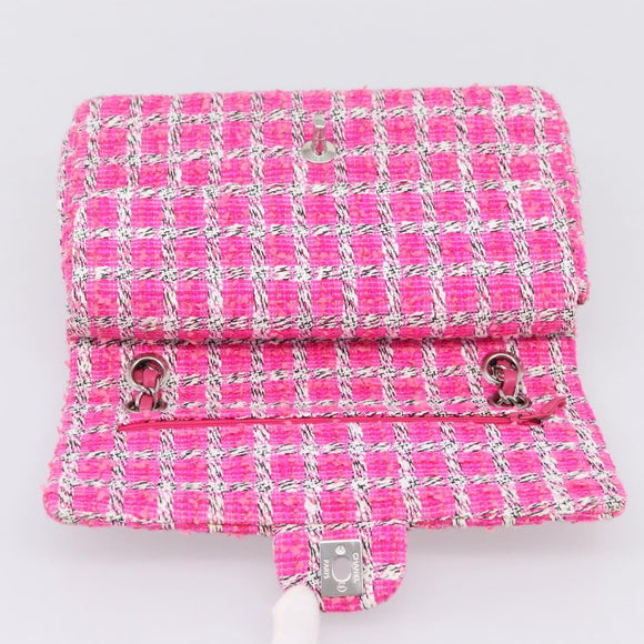 CHANEL Chain Matelasse 25 Shoulder Bag tweed Pink Silver CC Auth 207101SM
