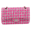 CHANEL Chain Matelasse 25 Shoulder Bag tweed Pink Silver CC Auth 207101SM-13