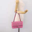 CHANEL Chain Matelasse 25 Shoulder Bag tweed Pink Silver CC Auth 207101SM-29