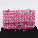 CHANEL Chain Matelasse 25 Shoulder Bag tweed Pink Silver CC Auth 207101SM-12