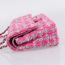 CHANEL Chain Matelasse 25 Shoulder Bag tweed Pink Silver CC Auth 207101SM-3