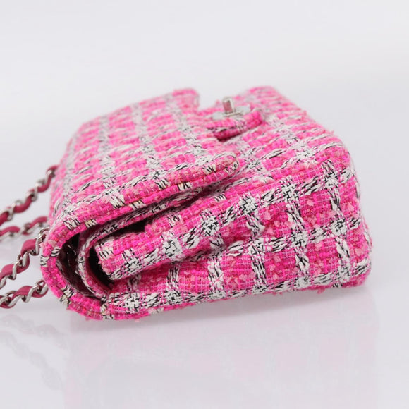 CHANEL Chain Matelasse 25 Shoulder Bag tweed Pink Silver CC Auth 207101SM