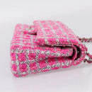 CHANEL Chain Matelasse 25 Shoulder Bag tweed Pink Silver CC Auth 207101SM-4