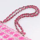 CHANEL Chain Matelasse 25 Shoulder Bag tweed Pink Silver CC Auth 207101SM-14