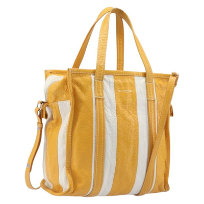 Balenciaga Bazaar Shopper Bag Leather 2way Yellow Silver 443096 Auth 207110A