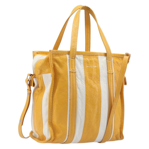 Balenciaga Bazaar Shopper Bag Leather 2way Yellow Silver 443096 Auth 207110A