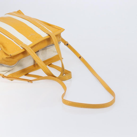 Balenciaga Bazaar Shopper Bag Leather 2way Yellow Silver 443096 Auth 207110A