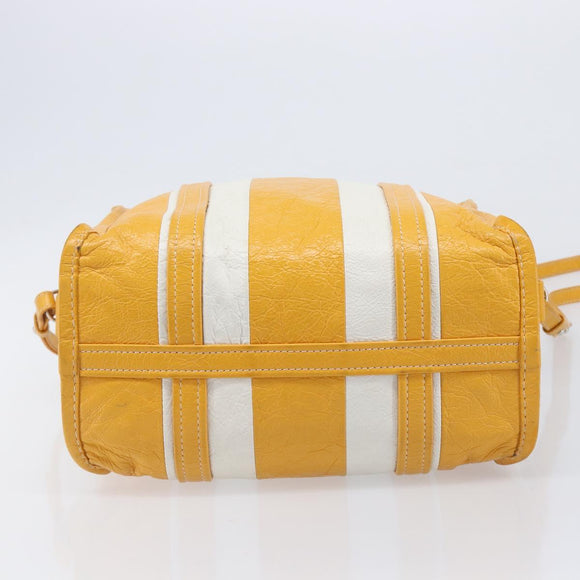 Balenciaga Bazaar Shopper Bag Leather 2way Yellow Silver 443096 Auth 207110A