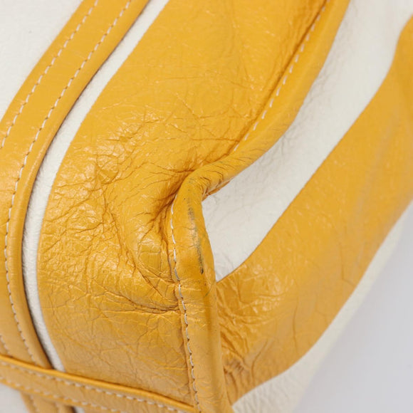 Balenciaga Bazaar Shopper Bag Leather 2way Yellow Silver 443096 Auth 207110A