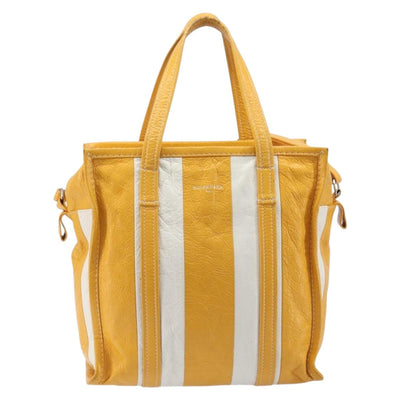 Balenciaga Bazaar Shopper Bag Leather 2way Yellow Silver 443096 Auth 207110A - 0