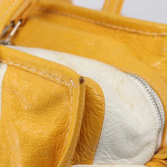 Balenciaga Bazaar Shopper Bag Leather 2way Yellow Silver 443096 Auth 207110A