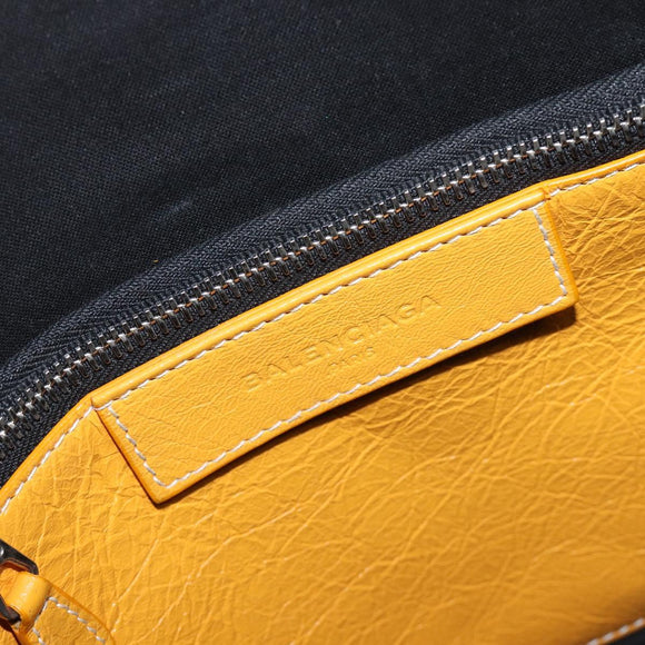 Balenciaga Bazaar Shopper Bag Leather 2way Yellow Silver 443096 Auth 207110A