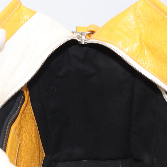Balenciaga Bazaar Shopper Bag Leather 2way Yellow Silver 443096 Auth 207110A
