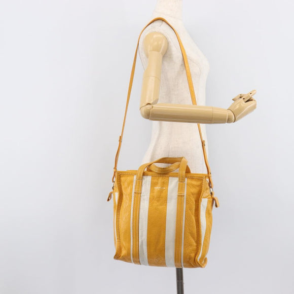 Balenciaga Bazaar Shopper Bag Leather 2way Yellow Silver 443096 Auth 207110A