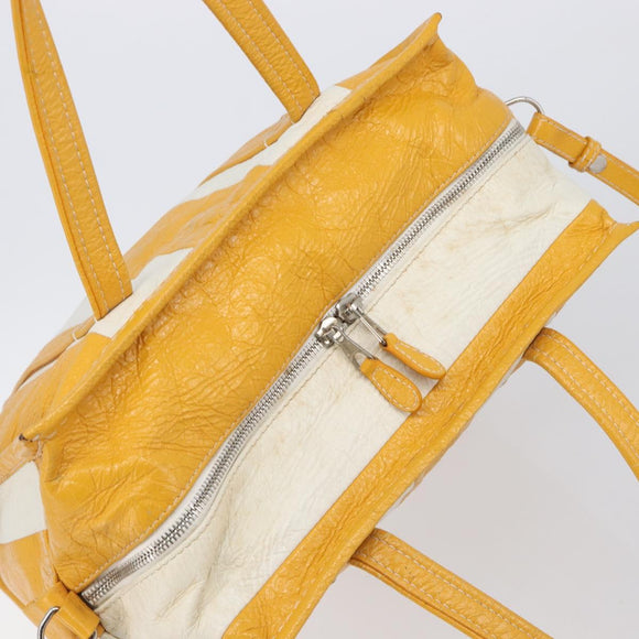 Balenciaga Bazaar Shopper Bag Leather 2way Yellow Silver 443096 Auth 207110A