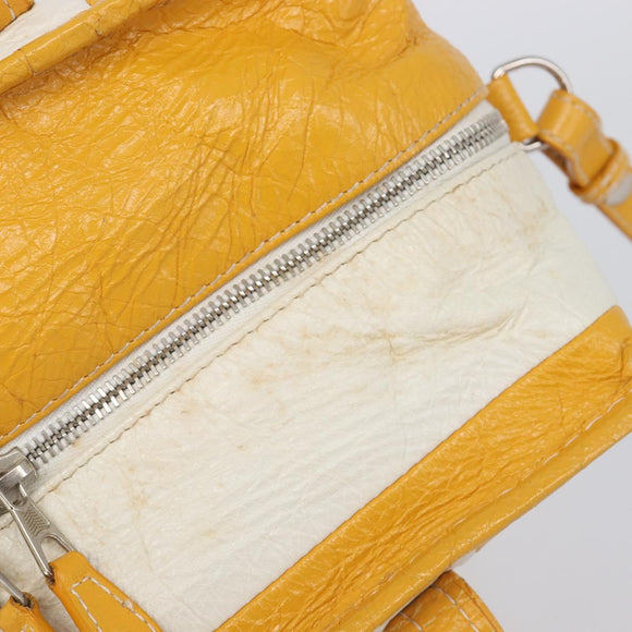 Balenciaga Bazaar Shopper Bag Leather 2way Yellow Silver 443096 Auth 207110A