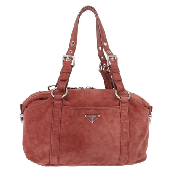 PRADA Tote Bag Suede Silver Pink Auth 207111A