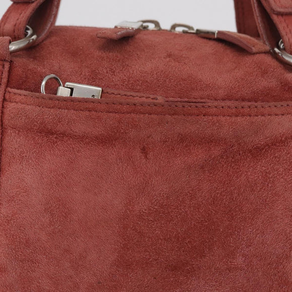 PRADA Tote Bag Suede Silver Pink Auth 207111A
