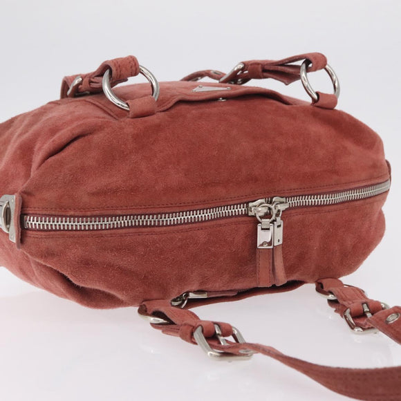 PRADA Tote Bag Suede Silver Pink Auth 207111A