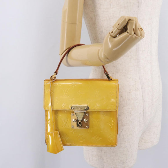 LOUIS VUITTON Monogram Vernis Spring Street Bag Lime Yellow M91068 Auth 207113
