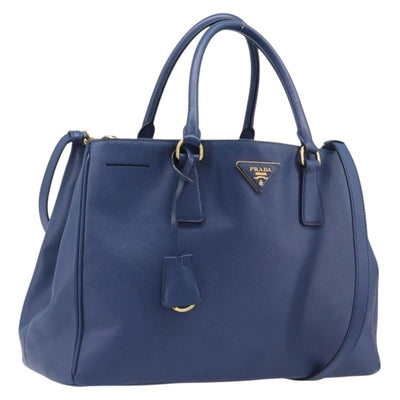 PRADA Galleria Hand Bag Saffiano 2way Blue Gold Auth 207119A