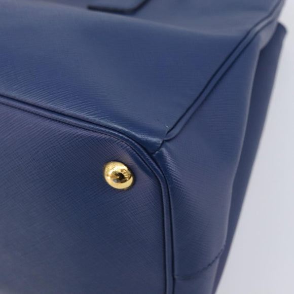 PRADA Galleria Hand Bag Saffiano 2way Blue Gold Auth 207119A
