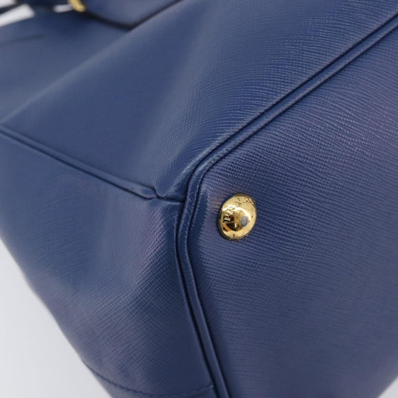 PRADA Galleria Hand Bag Saffiano 2way Blue Gold Auth 207119A