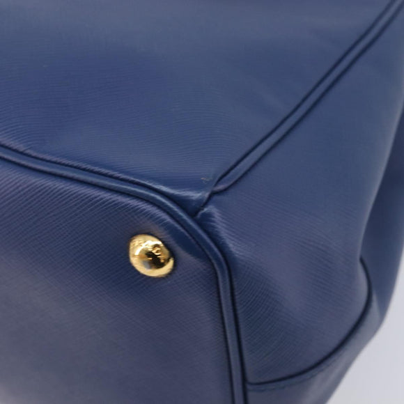 PRADA Galleria Hand Bag Saffiano 2way Blue Gold Auth 207119A