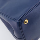 PRADA Galleria Hand Bag Saffiano 2way Blue Gold Auth 207119A-16