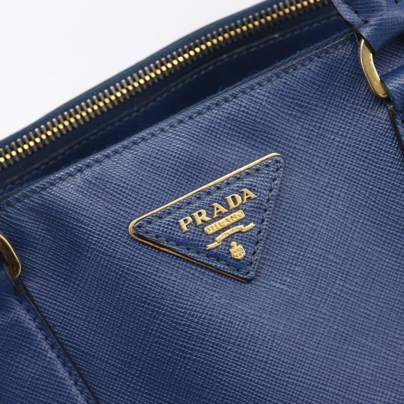 PRADA Galleria Hand Bag Saffiano 2way Blue Gold Auth 207119A