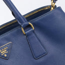 PRADA Galleria Hand Bag Saffiano 2way Blue Gold Auth 207119A-18
