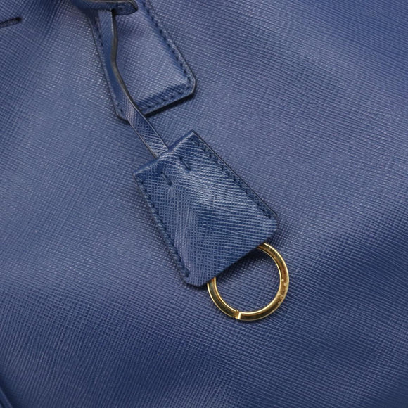 PRADA Galleria Hand Bag Saffiano 2way Blue Gold Auth 207119A