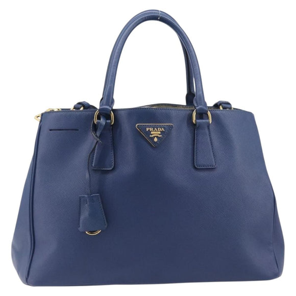 PRADA Galleria Hand Bag Saffiano 2way Blue Gold Auth 207119A