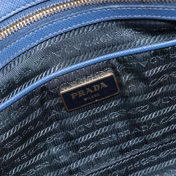 PRADA Galleria Hand Bag Saffiano 2way Blue Gold Auth 207119A
