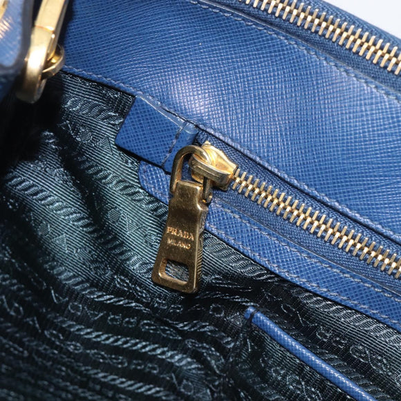 PRADA Galleria Hand Bag Saffiano 2way Blue Gold Auth 207119A