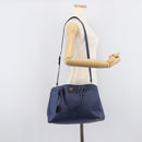 PRADA Galleria Hand Bag Saffiano 2way Blue Gold Auth 207119A-31