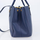 PRADA Galleria Hand Bag Saffiano 2way Blue Gold Auth 207119A-4