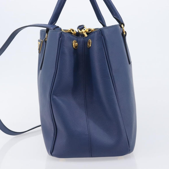 PRADA Galleria Hand Bag Saffiano 2way Blue Gold Auth 207119A