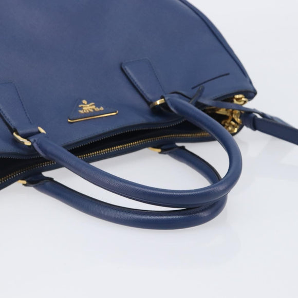 PRADA Galleria Hand Bag Saffiano 2way Blue Gold Auth 207119A