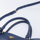 PRADA Galleria Hand Bag Saffiano 2way Blue Gold Auth 207119A-8