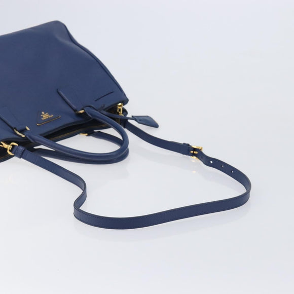 PRADA Galleria Hand Bag Saffiano 2way Blue Gold Auth 207119A