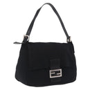 FENDI Mamma Baguette Shoulder Bag Cotton jersey Black Silver Auth 207120-1