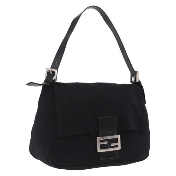 FENDI Mamma Baguette Shoulder Bag Cotton jersey Black Silver Auth 207120